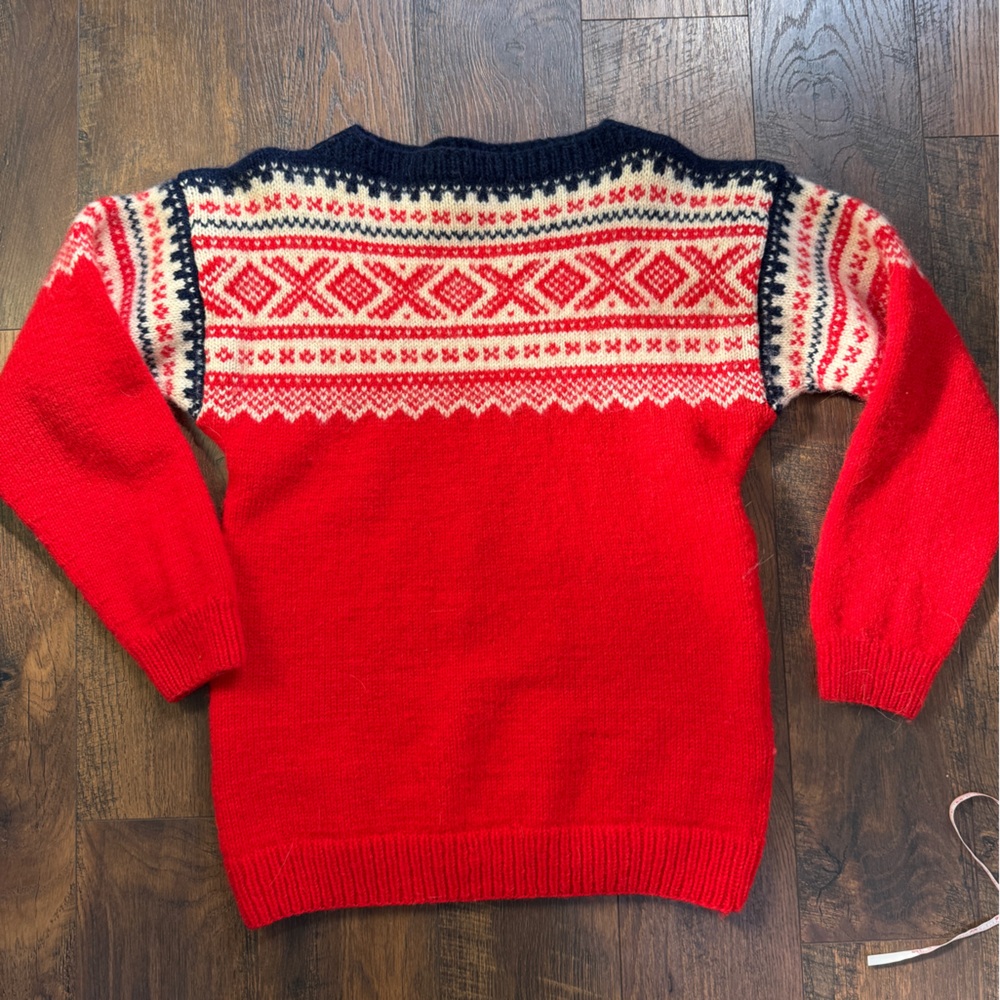 Red, Navy and Cream Vintage Wool sweater Uni sex